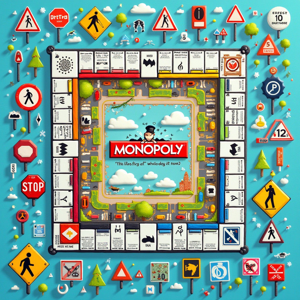 Traffic Safety Monopoly Board in Digital Art Style