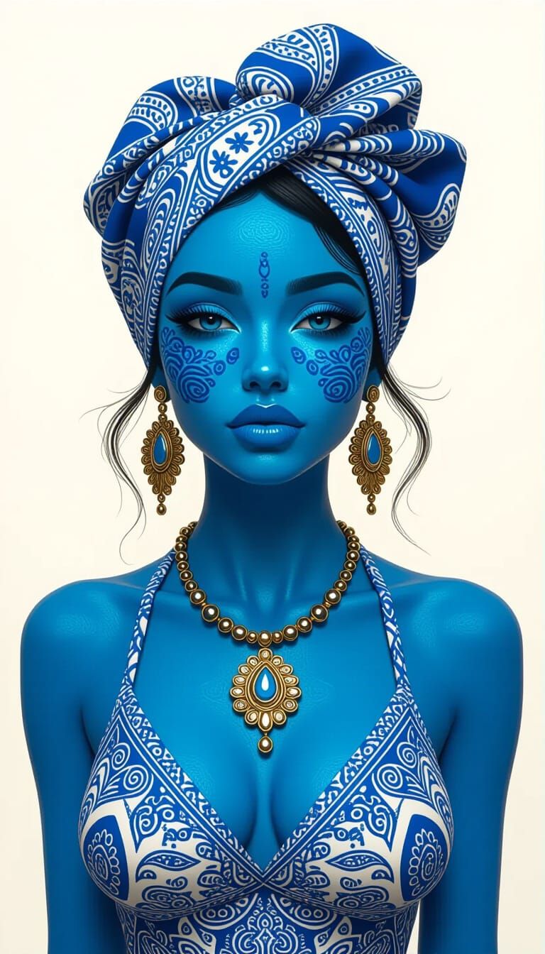 Paisley Woman: Hyperdetailed Mixed Media Portrait