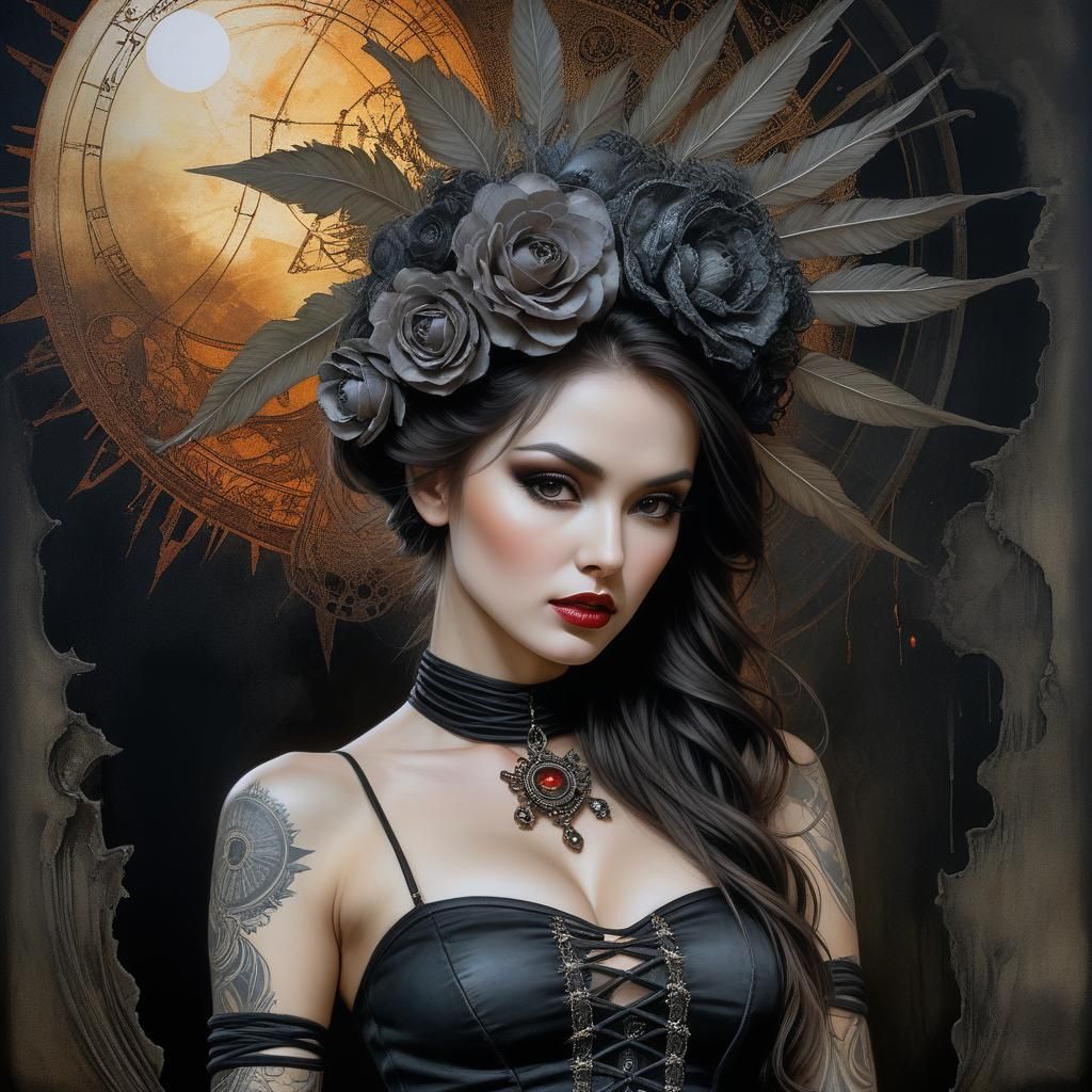 Surreal Dark Fantasy Maiden Painting in Watercolor