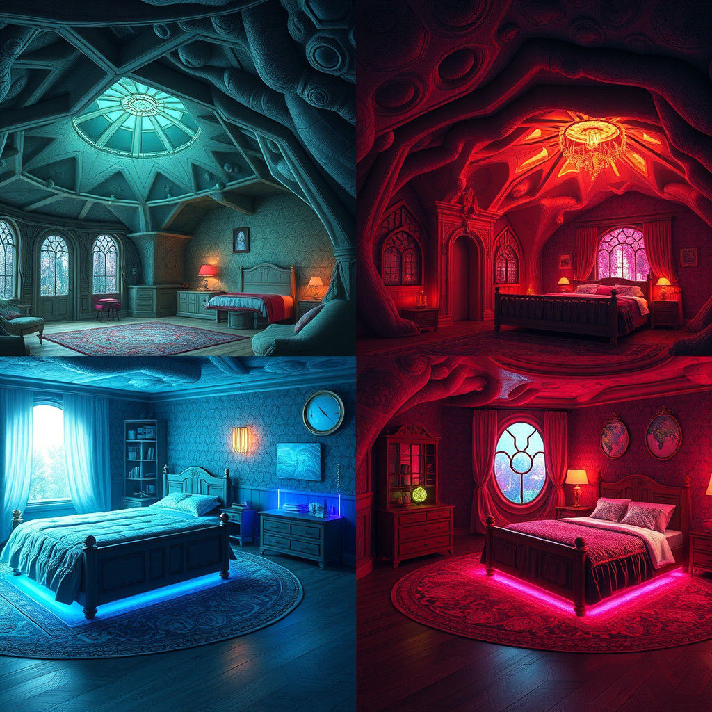 Elemental Bedroom Designs in Fantasy Art Style