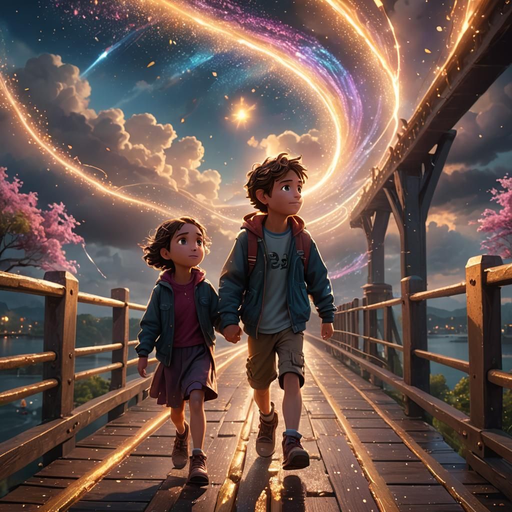 Children on Bridge Bathed in Divine Light