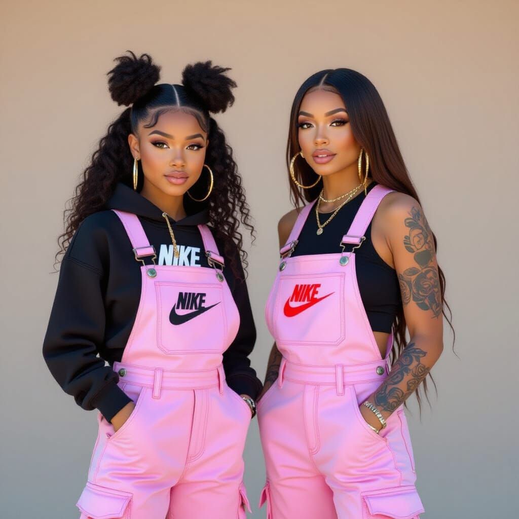 Black Teen in Pink Overalls with Nike Outfit