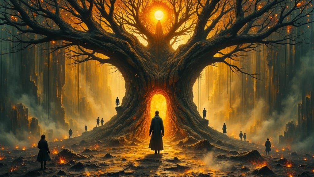 Ancient Tree City Arches in Dramatic Chiaroscuro