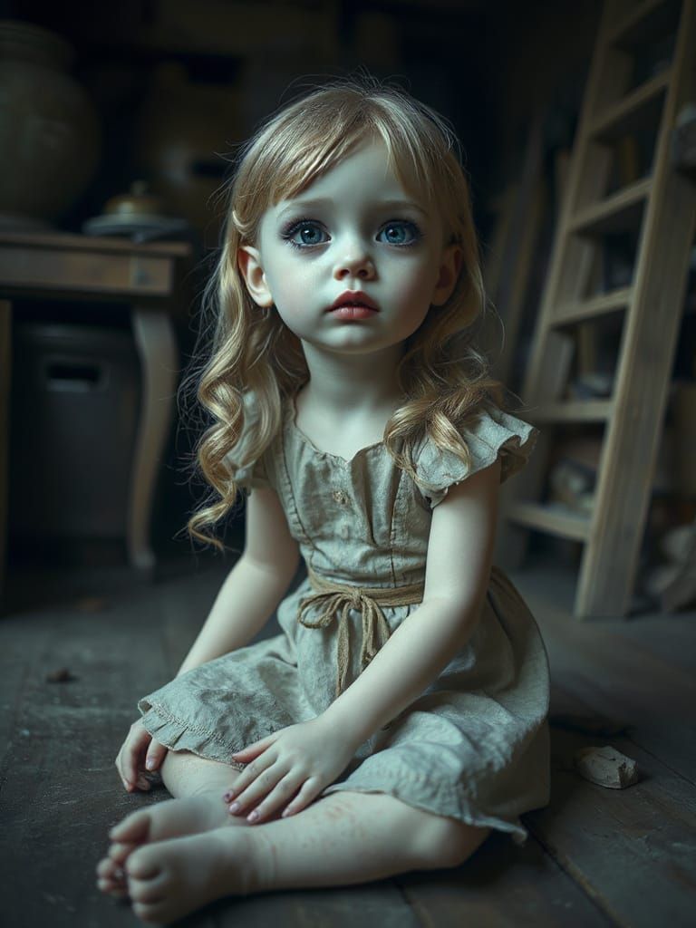 Ethereal Porcelain Doll in Attic, New Romantic Makeup