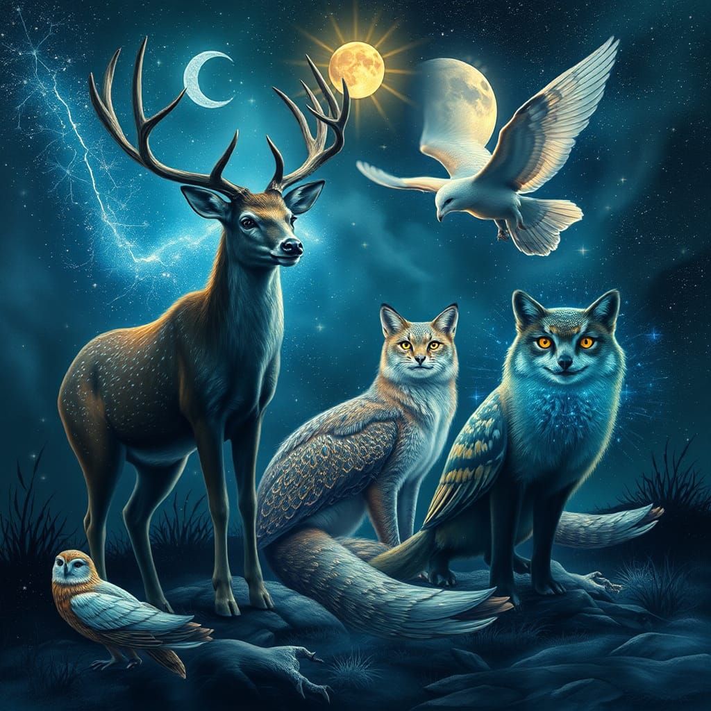 6 Images (6): Images from Dreamland. Whales can fly in dreamland. All animals live there peacefully together.