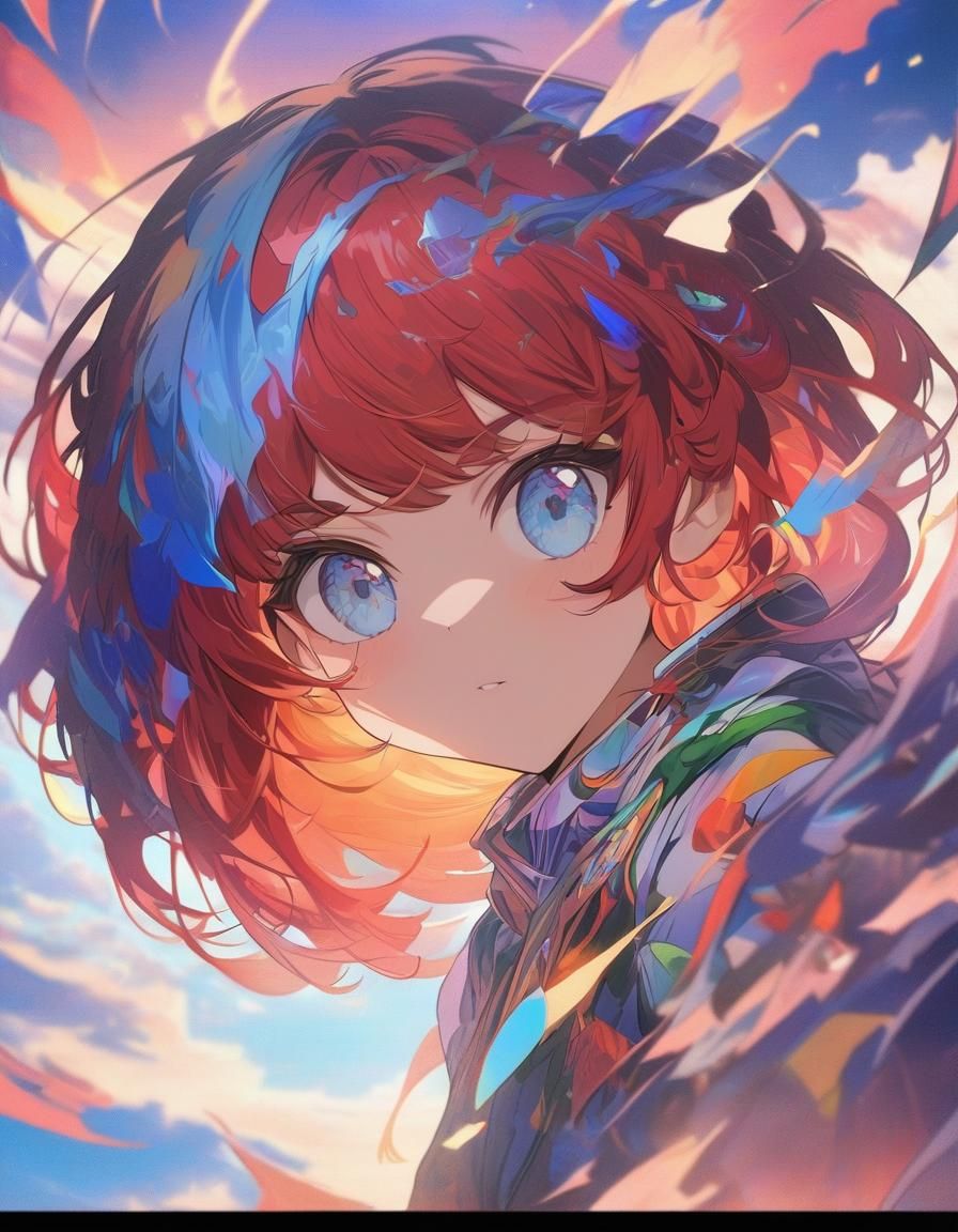 Anime Girl with Double Exposure in Cel-Shading Style