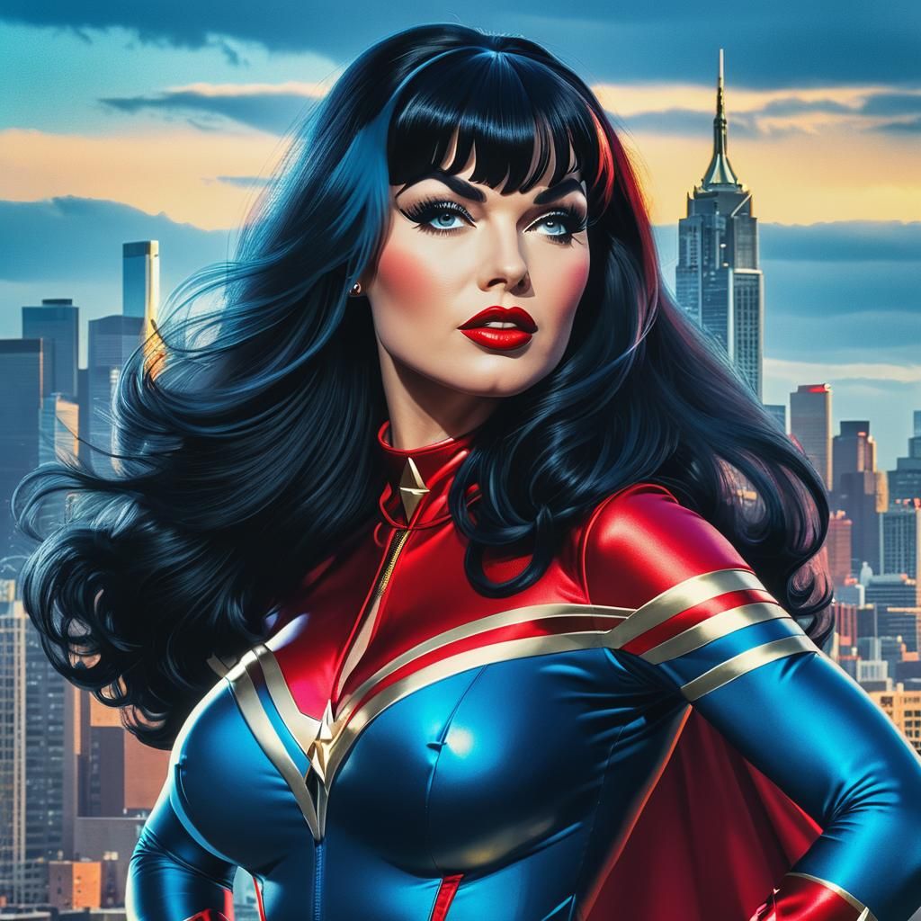 Superheroine in Vintage Film Style