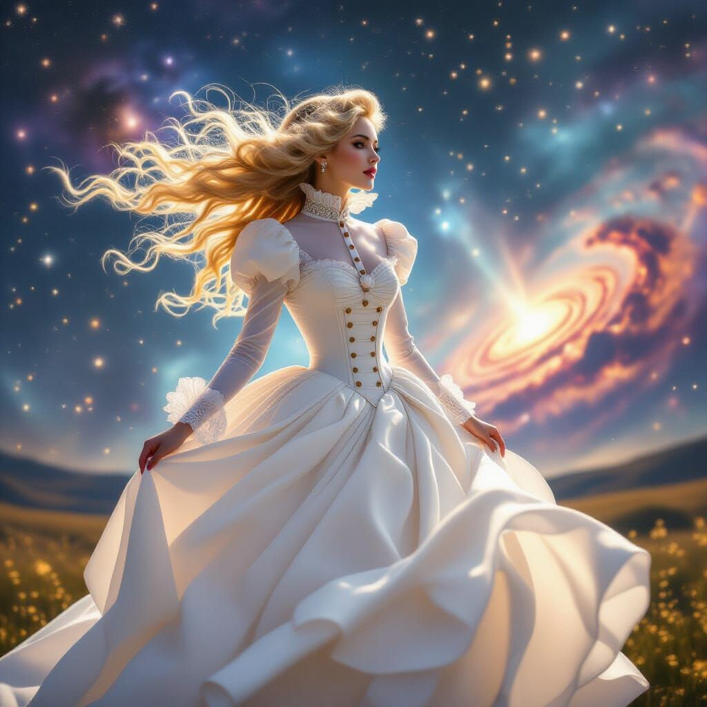 Victorian Woman Dissolving into Stardust