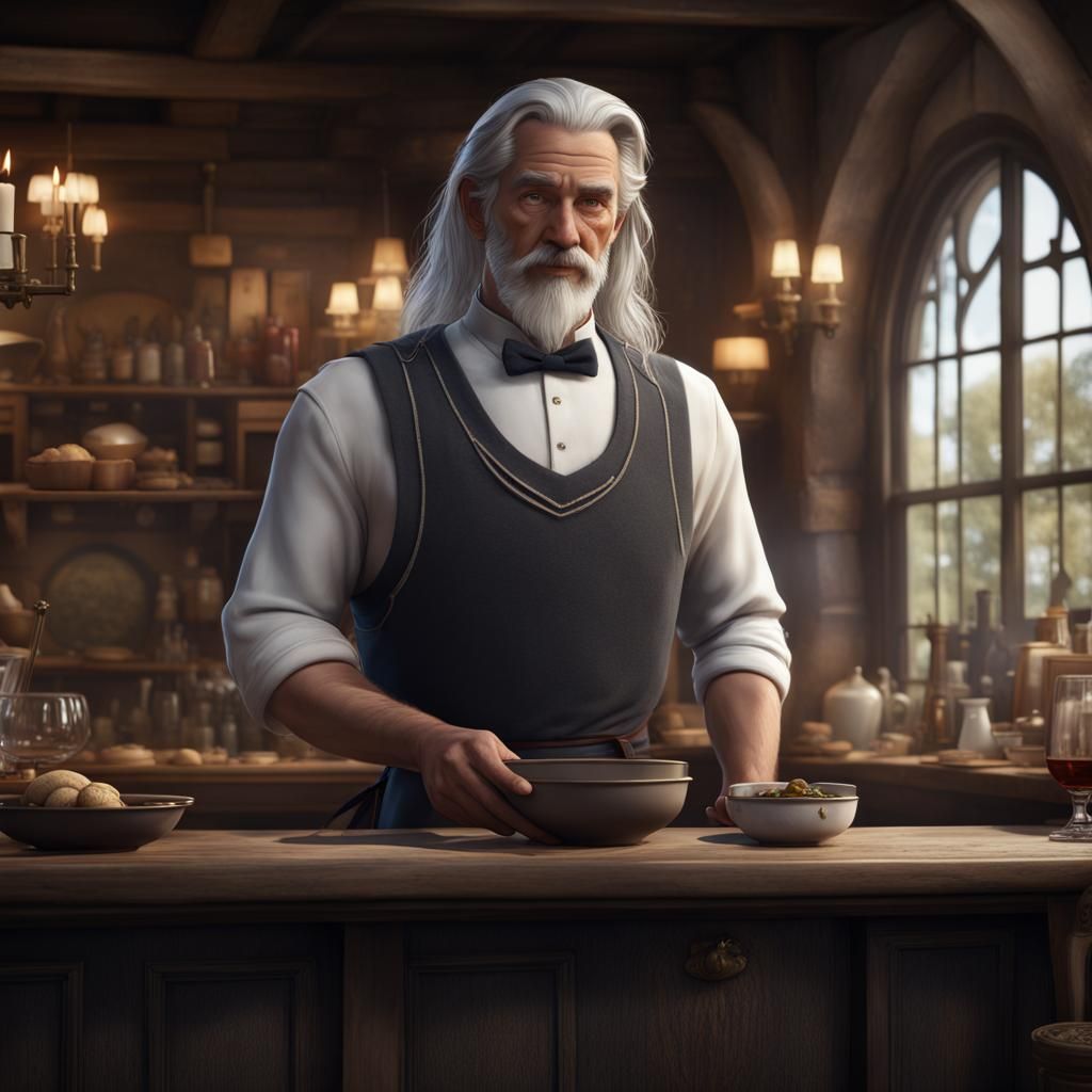 Inn Waiter Serving Patrons: Fantasy Concept Art