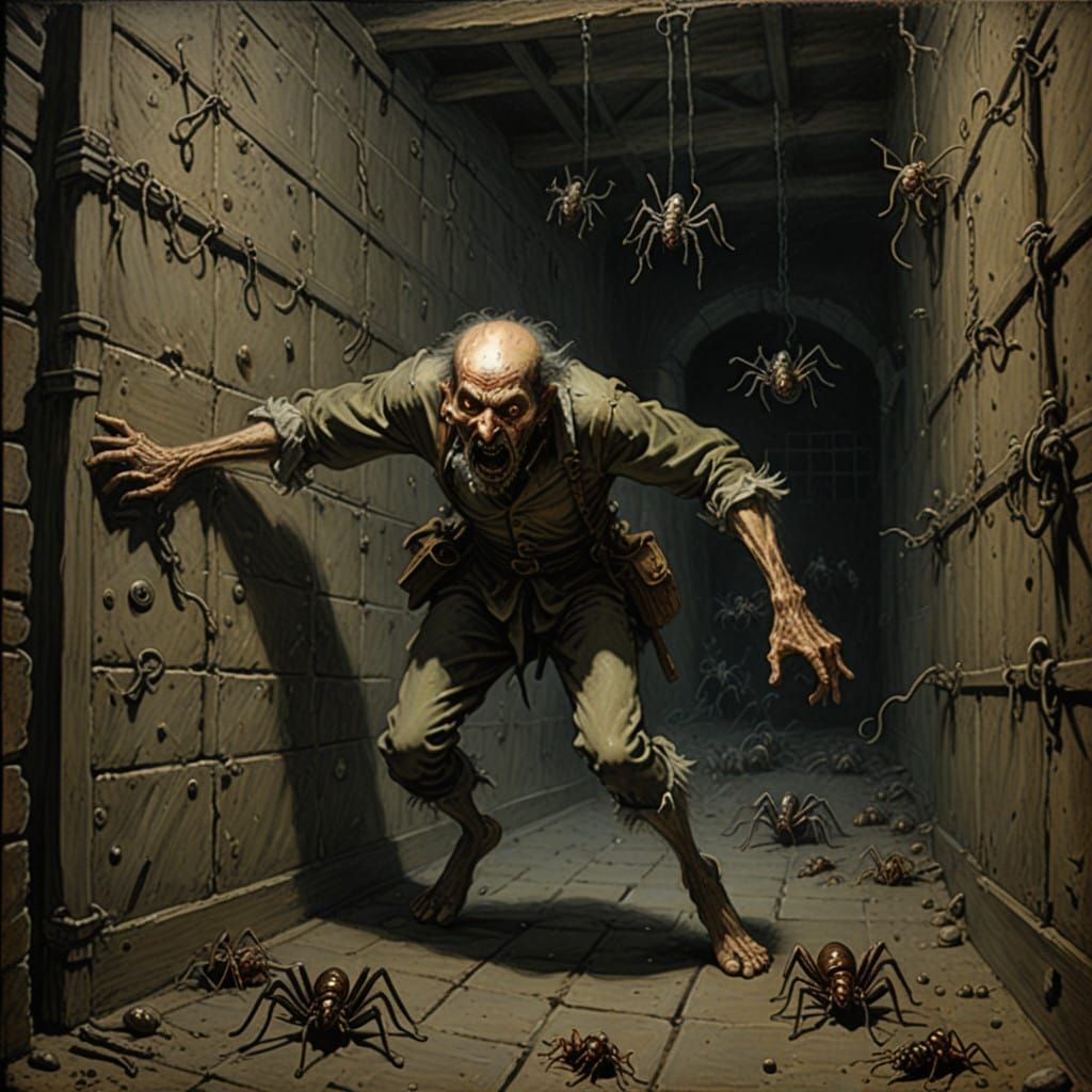 Dark Fantasy Prison Cell Scene in Macabre Style