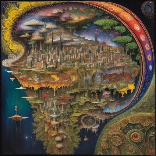 Detailed City Painting in Surrealist Style