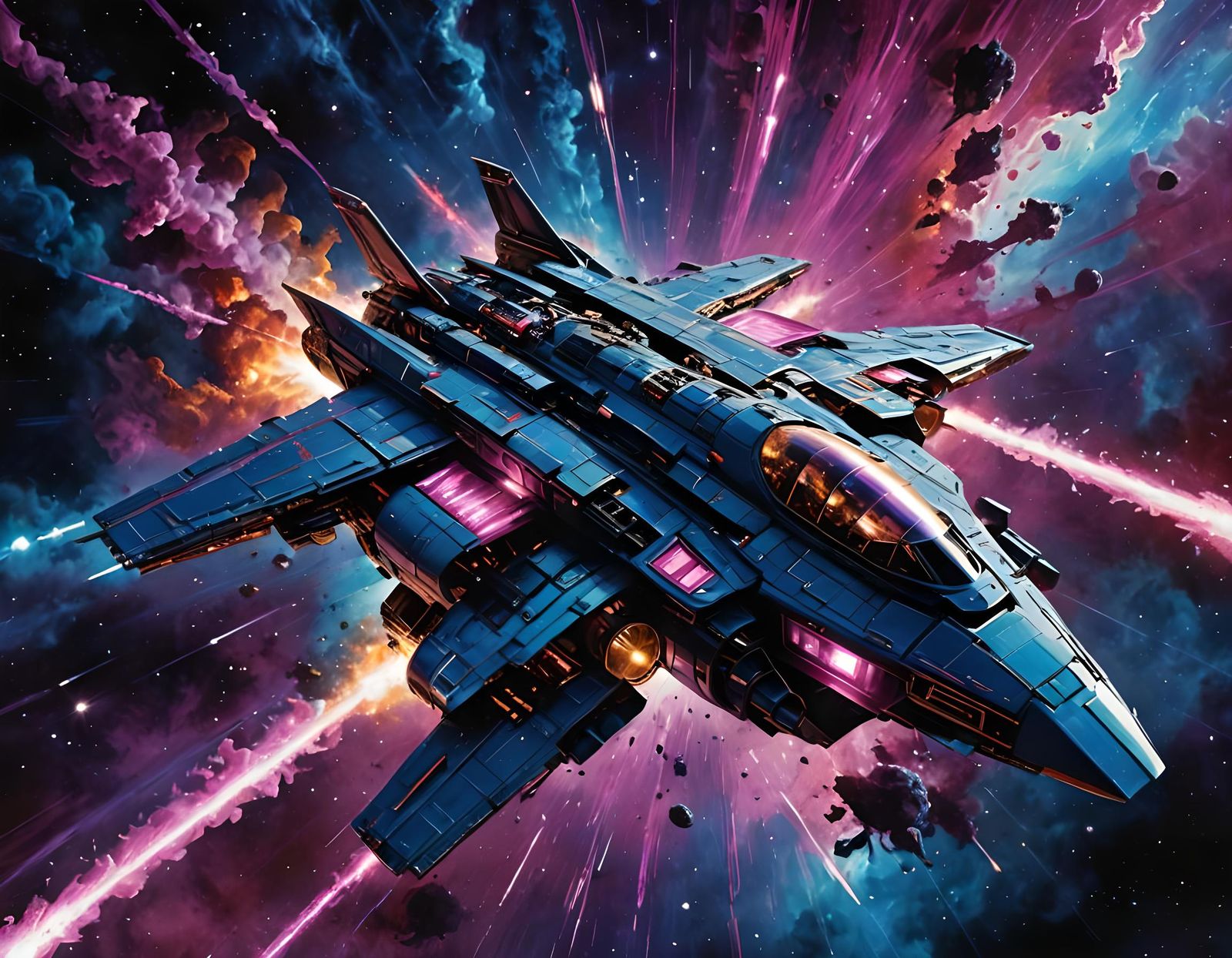 Starship Over Blue and Fuchsia Supernova