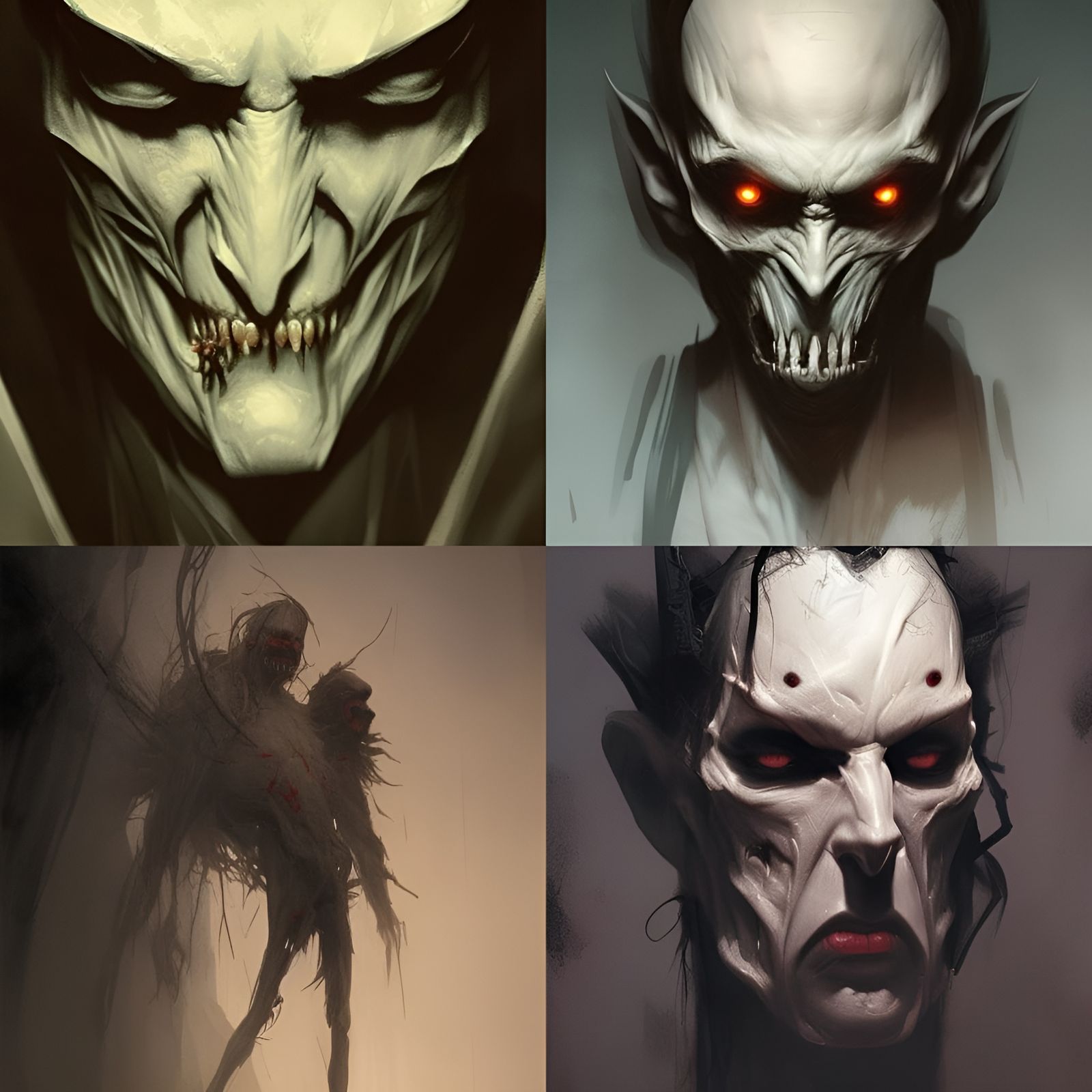 Sinister Long-Faced Figures in Dark Fantasy Style
