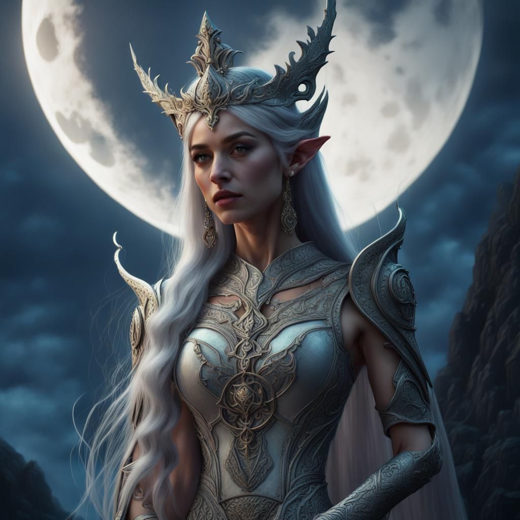Elven Queen of the Moon in Detailed Matte Painting
