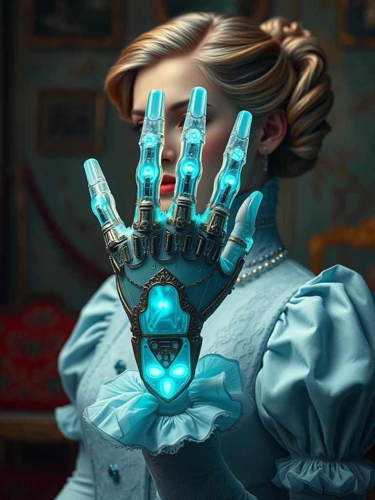 Cyborg Edwardian Woman with Cybernetic Hand