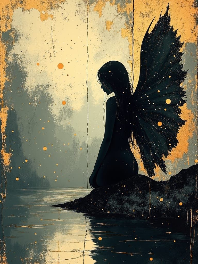 Ethereal Goth Angel Lurks at Pond's Edge