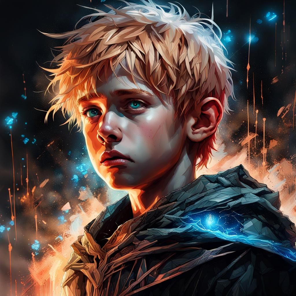 Boy with Glowing Circuitry: Fantasy Portrait