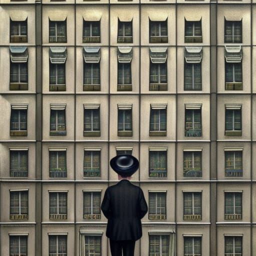 Giant's Sinister Stare: Surreal Cityscape Nightmare