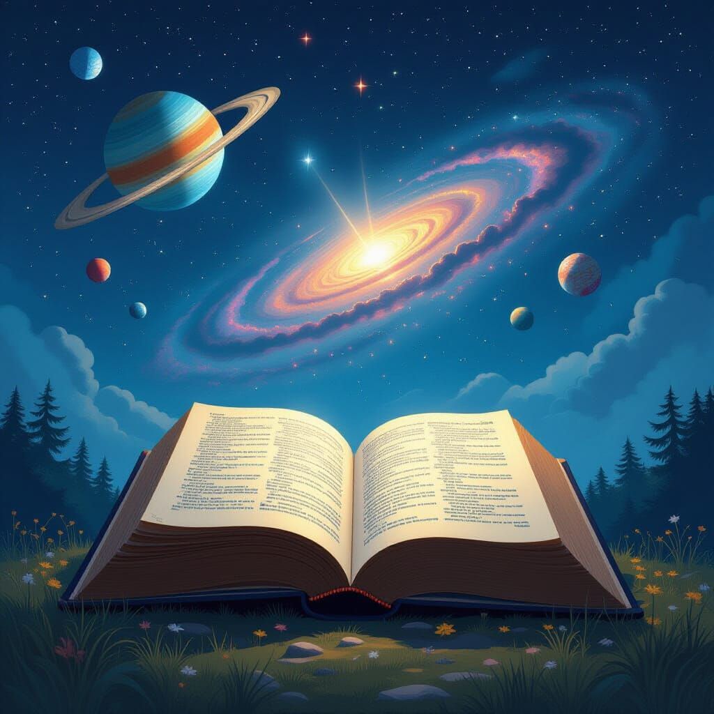 Open Book Reveals Cosmic Universe: Digital Art