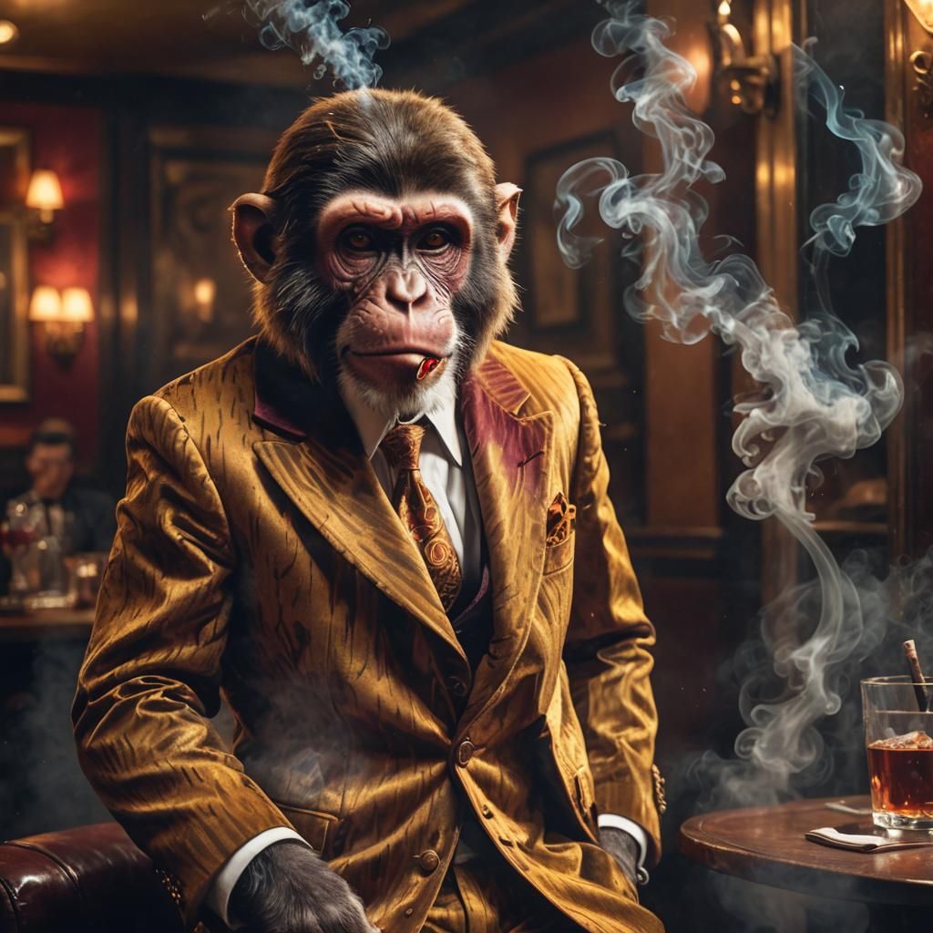 Monkey in Zoot Suit in 1930s Speakeasy