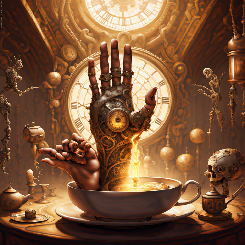 Clockwork Hand Serves Family in Surreal Fantasy Art