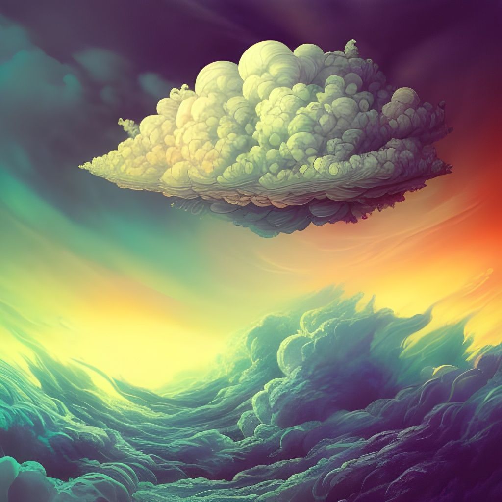 Colorful Cumulonimbus Cloud: Mixed Media Illustration