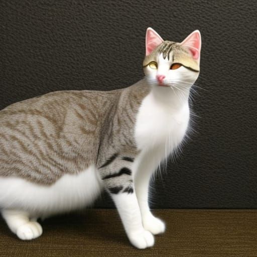 Slender White Cat with Peach Markings and Plumed Tail