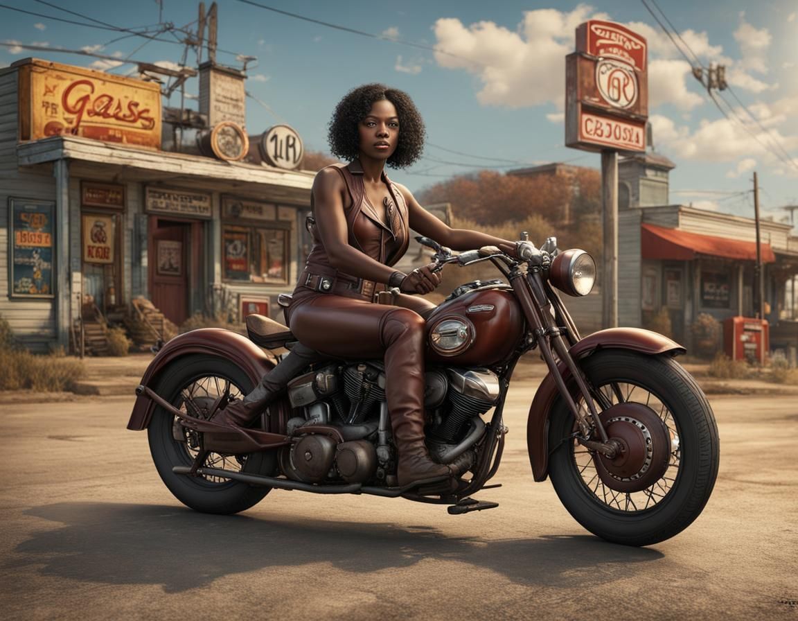 Vintage Motorcycle Rider: Detailed Matte Painting