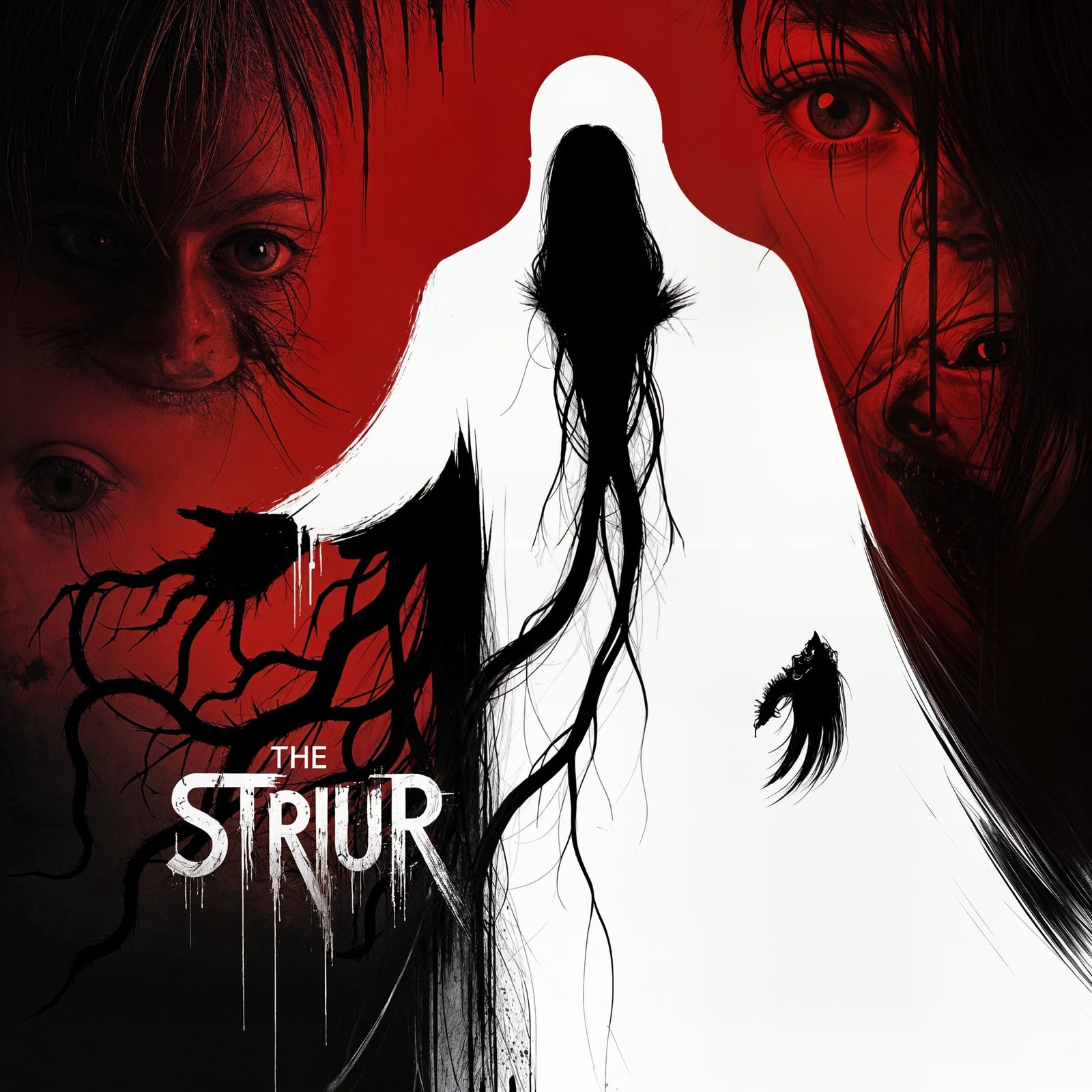 Minimalist Horror Poster: Figure and Shadow Tendrils