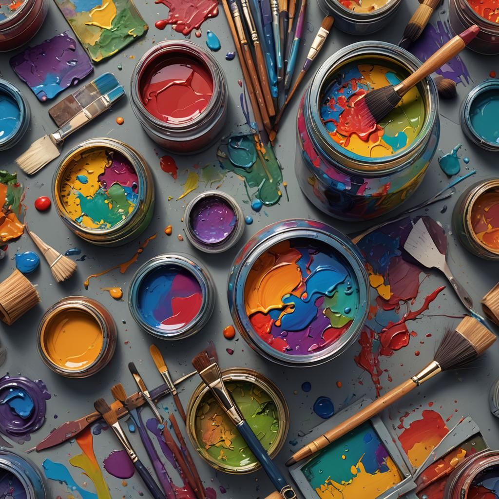 Colorful Painter's Palette with Brushes, Digital Art