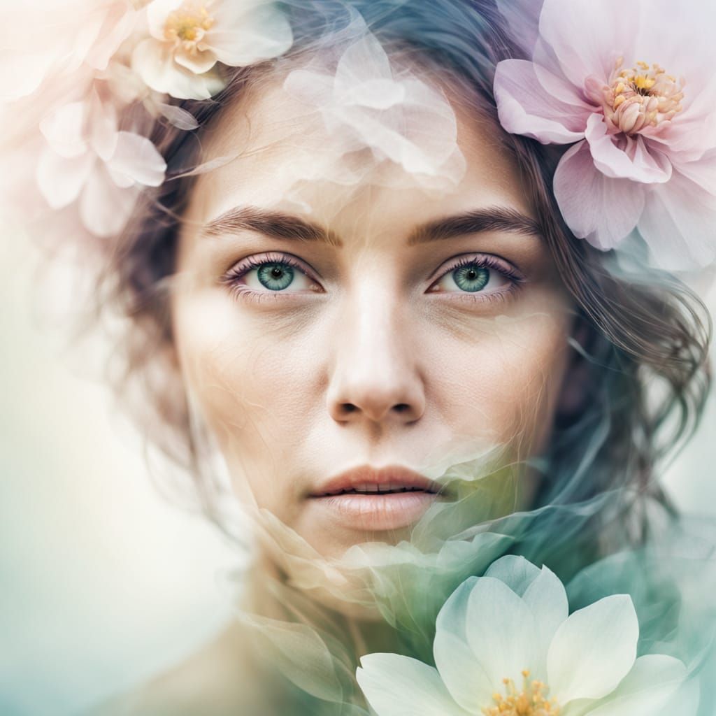 Surreal Double Exposure Portrait in Pastel Hues