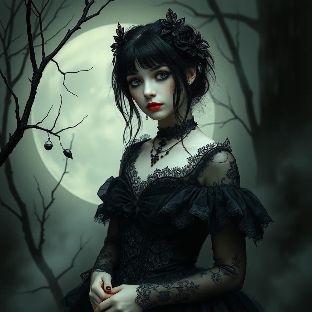 Gothic Woman in Dark Victorian Setting