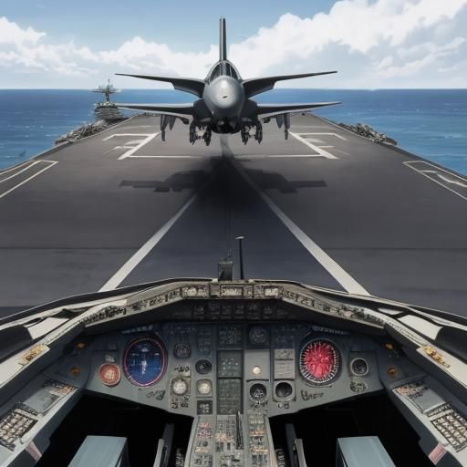 Aircraft Carrier Landing in Anime Art Style