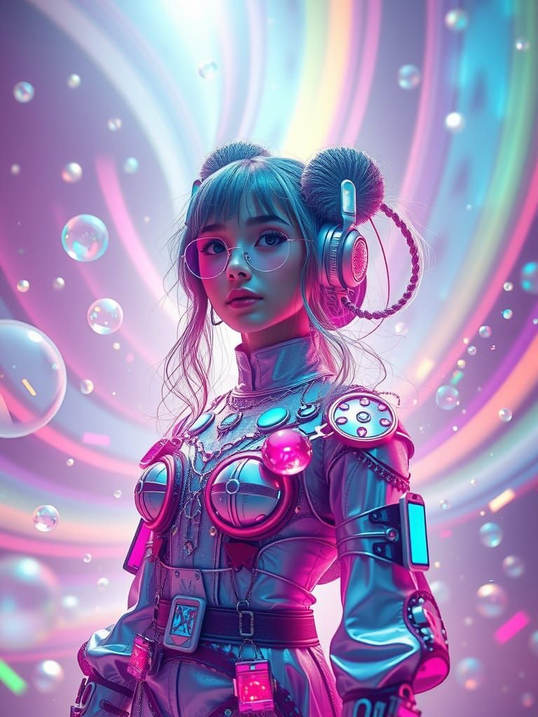 Bubblepunk Girl in a Rainbow Explosion