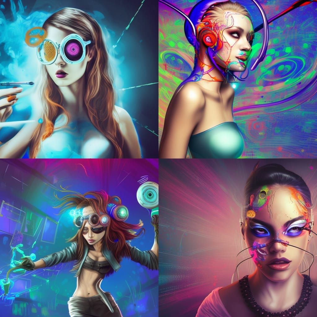 Rave Scene with Scientist DJ in Graffiti Art Style