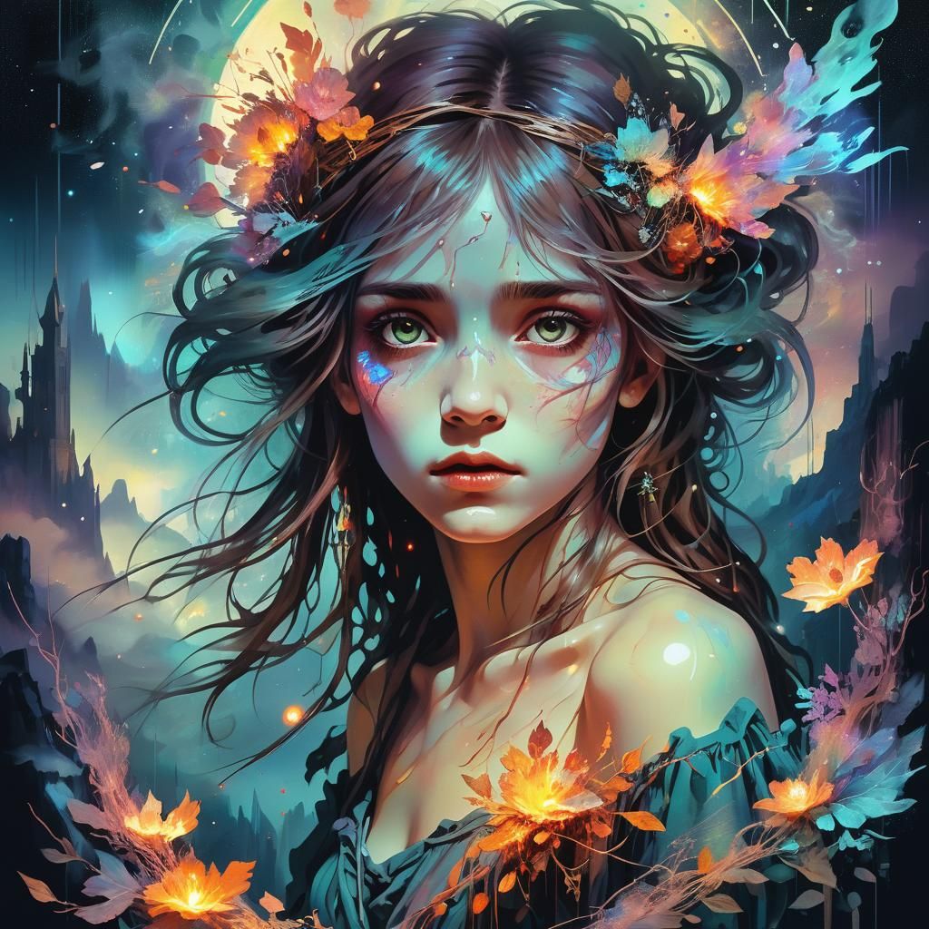 Ethereal Fantasy: Astral Glitch Art in Mixed Media