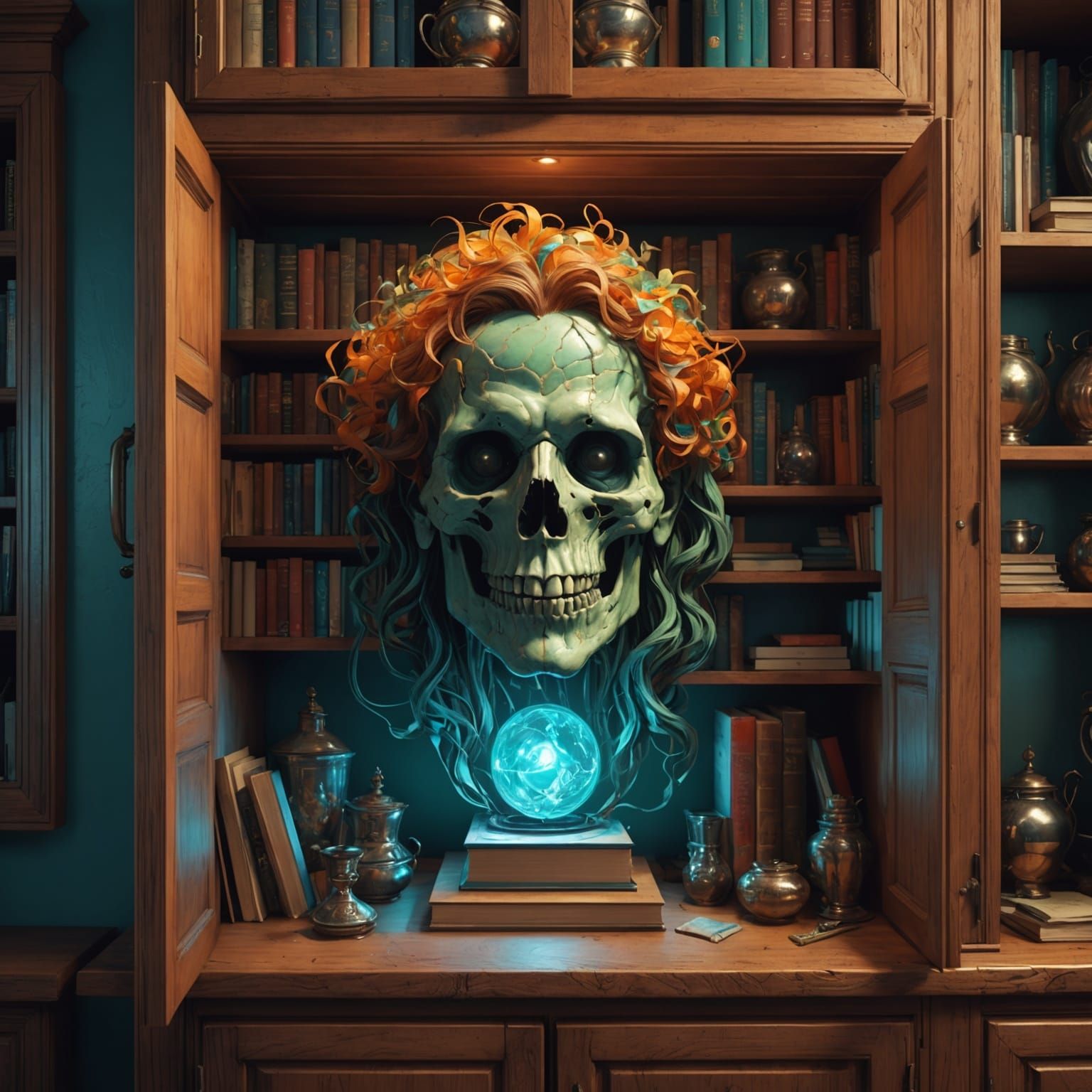 Ghostly Head in Cupboard: Hyperdetailed Concept Art