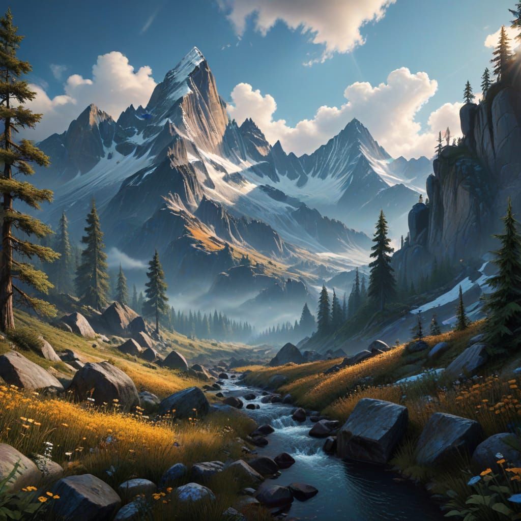 Ethereal Mountain Range in Symbolist Era Style