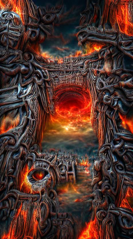 Gates of Hell with Sauron Eye, 8K 3D Render
