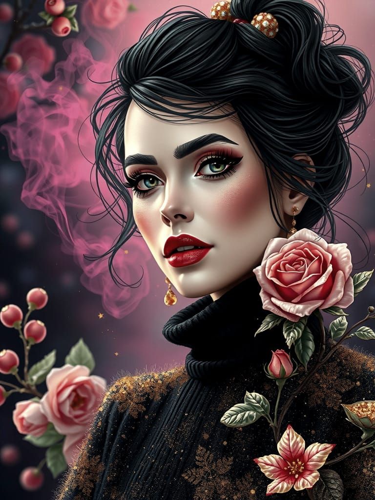 Fashionable Woman in Smoky Style with Golden Glitter