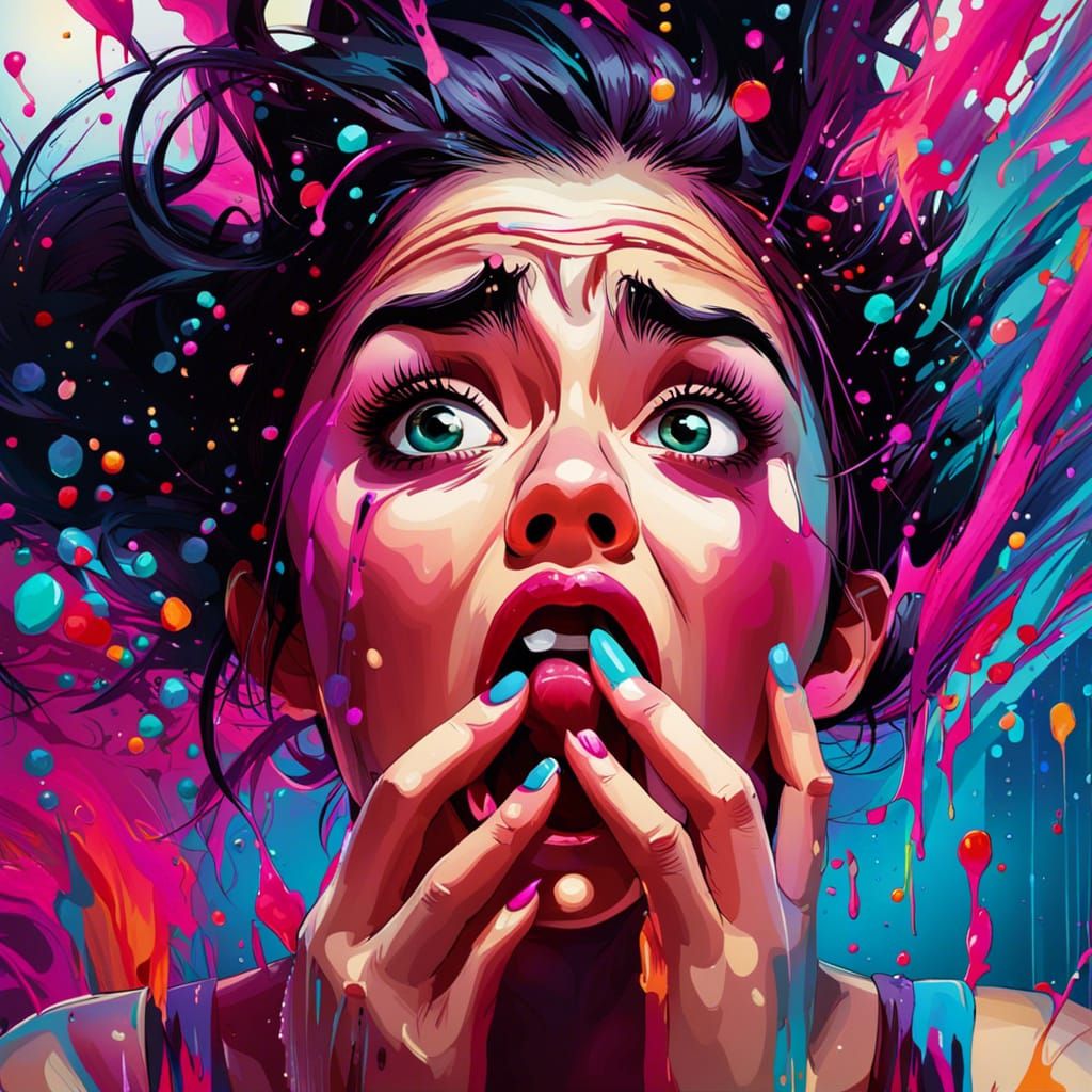 Shocked Girl with Ornate Details in Hyperrealism