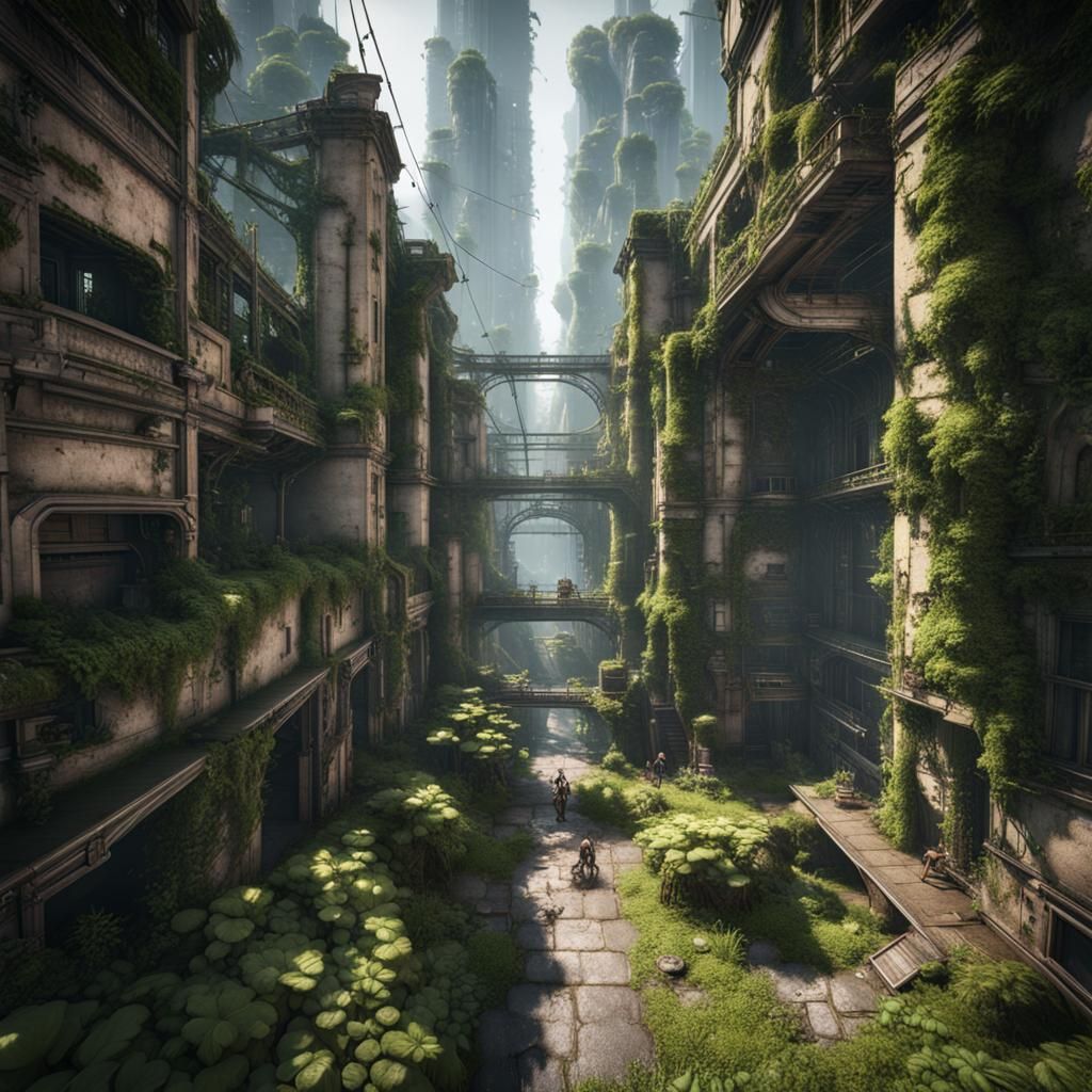 Overgrown Metropolis in 3D Game Style