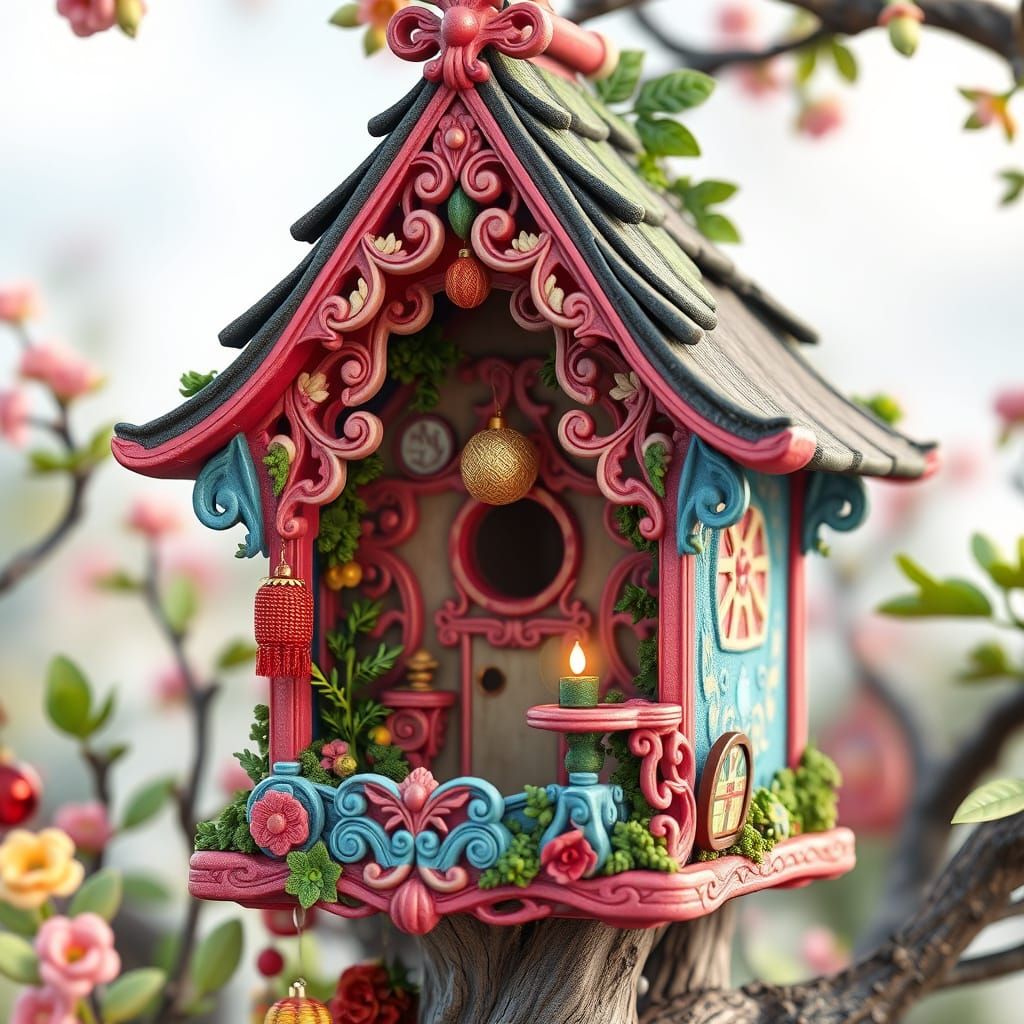 Ornate Birdhouse in Anime Art Style