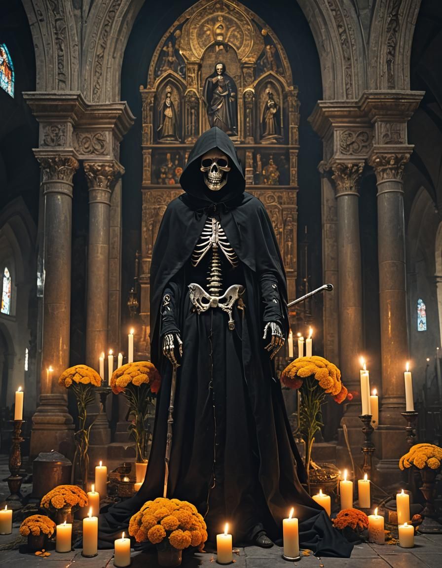 Gothic Santa Muerte Portrait in Cathedral Setting