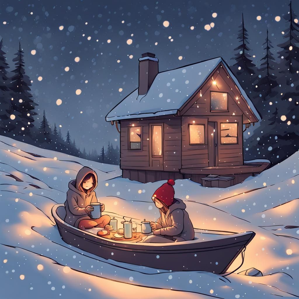 Cozy Winter Scene with Candles in Watercolor Style