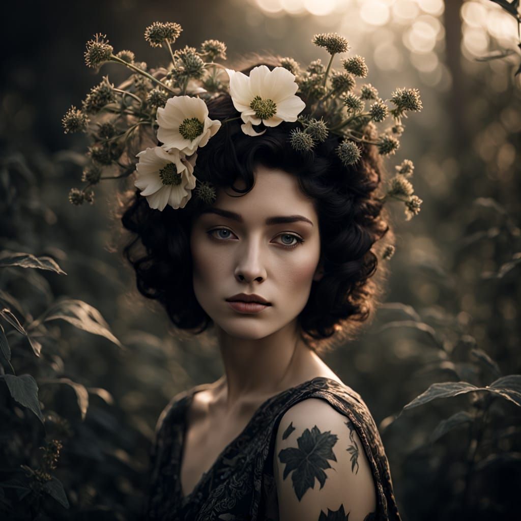 Enigmatic Woman in a Dreamlike Landscape