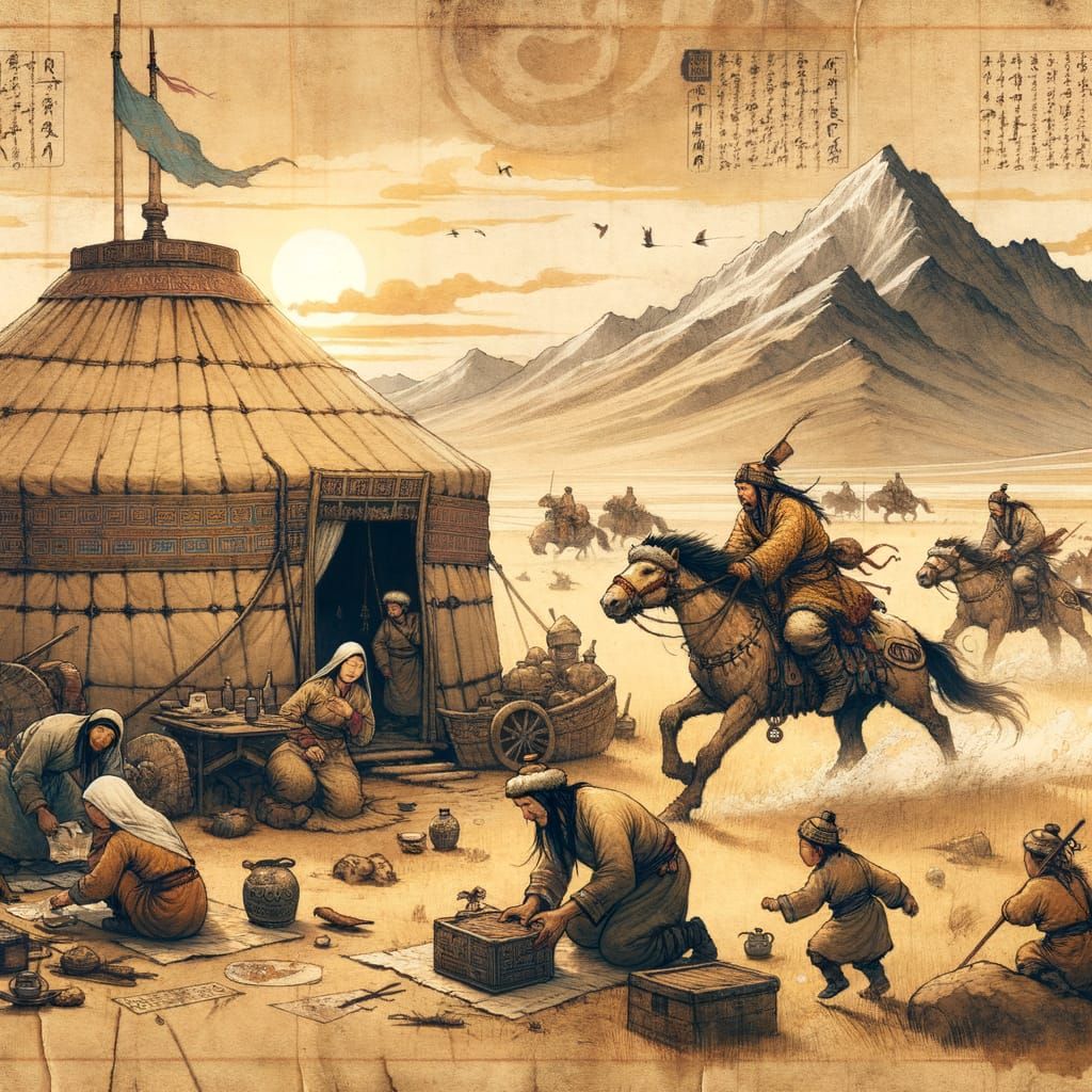 12th Century Mongolian Steppe Life: Manuscript Style Art