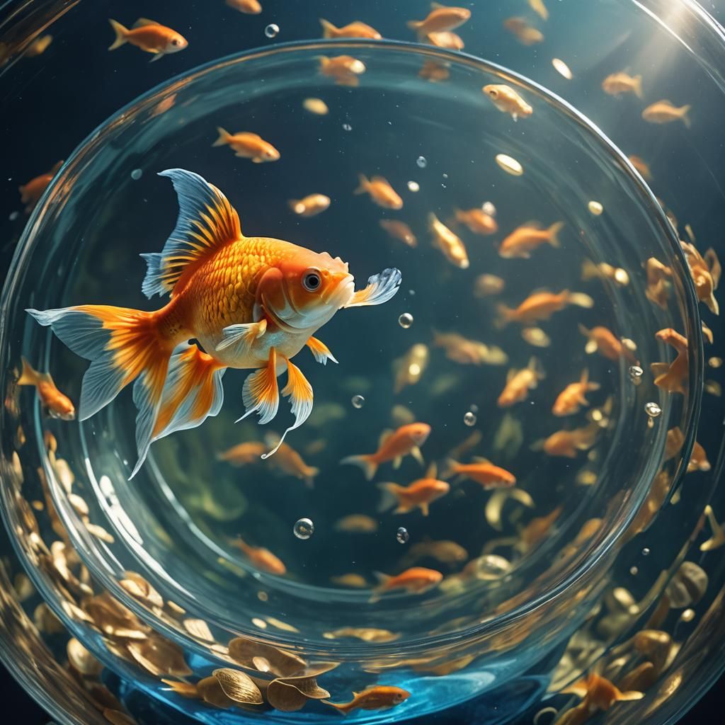 Goldfish in Glass Bowl: Hyperrealistic Aquarium Art