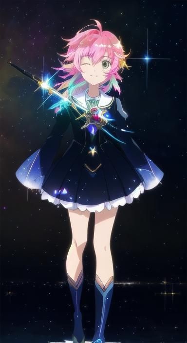 Magical Girl with Harpoon in Vibrant Anime Style