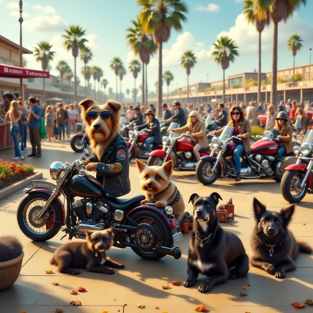 Dogs in Leather Jackets with Motorcycles, Inspired by Ash Th...
